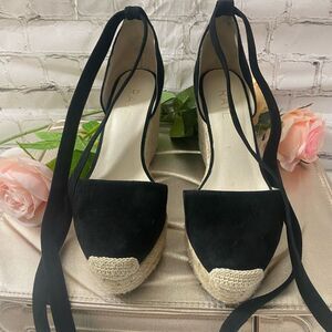 Raye Black Espadrille Wedges
